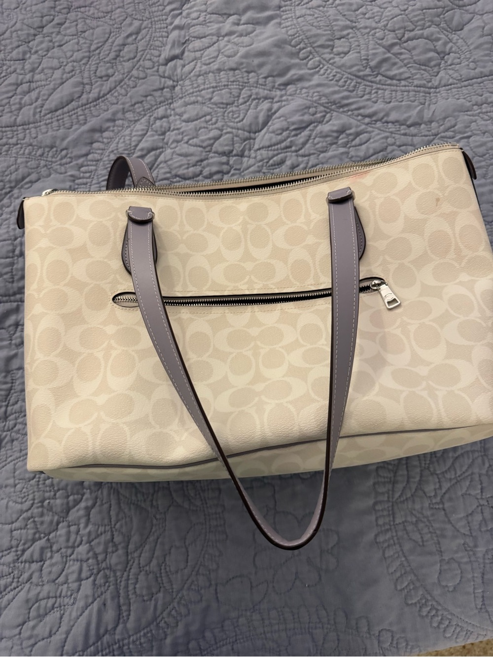 Coach Beige Signature Canvas Tote with Taupe Straps
